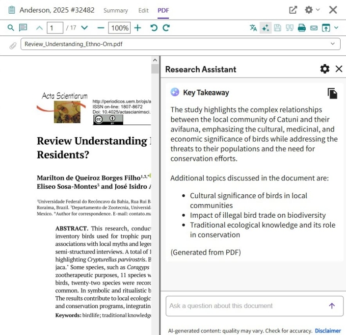 EndNote 2025 EndNote Research Assistant Key Takeaway