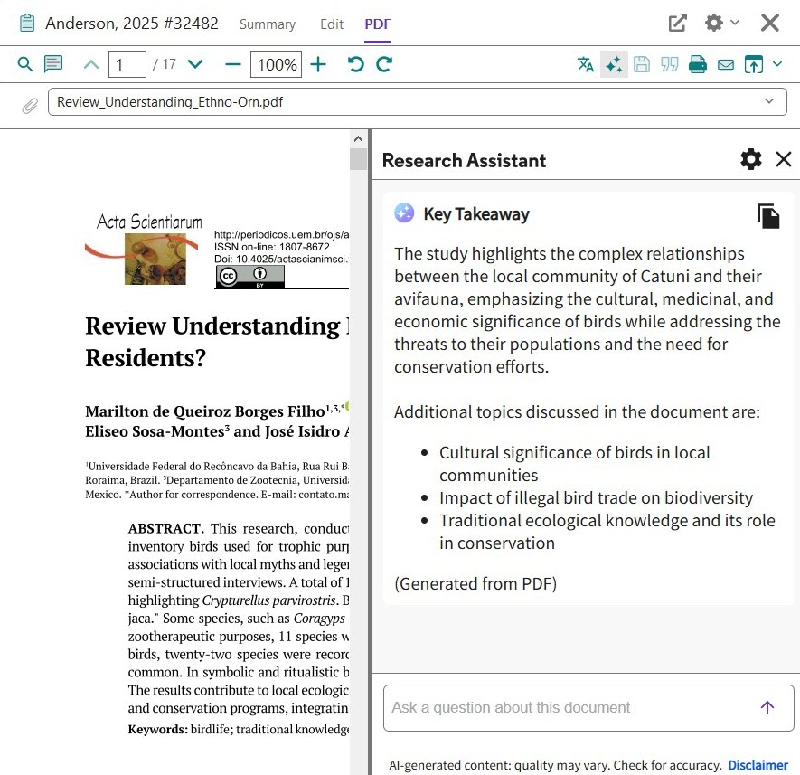EndNote 2025 EndNote Research Assistant Key Takeaway