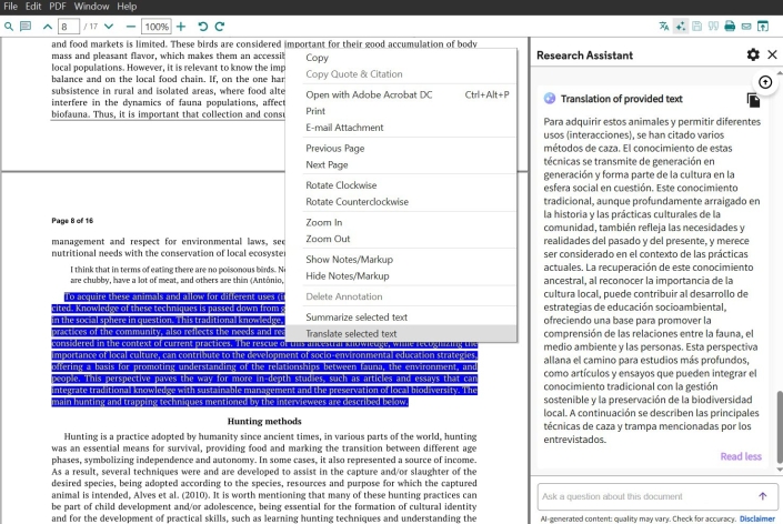EndNote 2025 EndNote Research Assistant Translate selected text